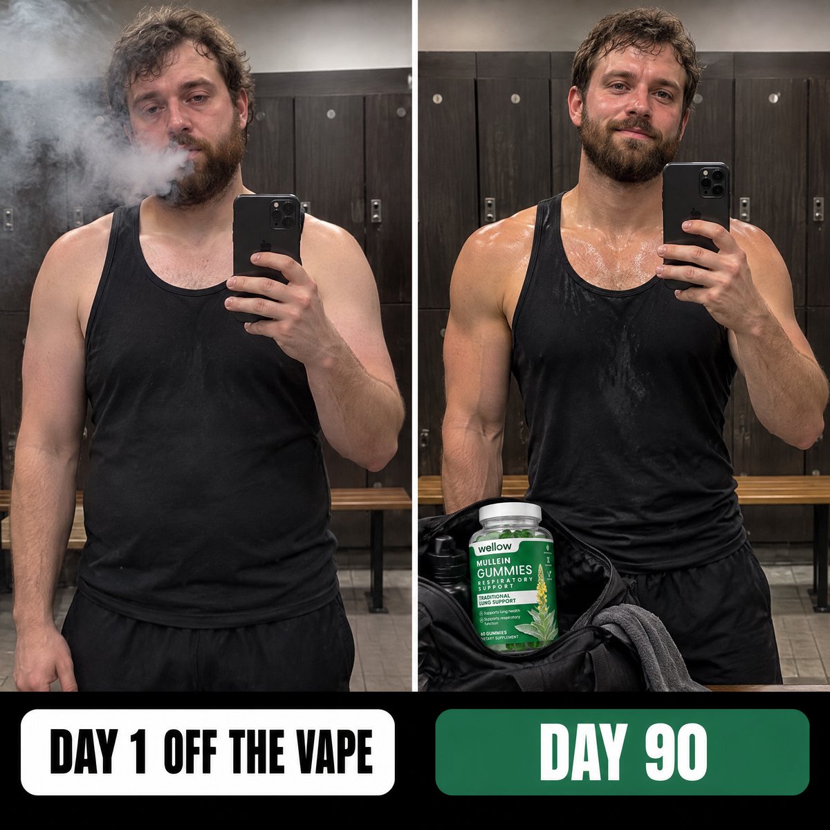 Before and after fitness transformation photo comparison, from January to April 2025.