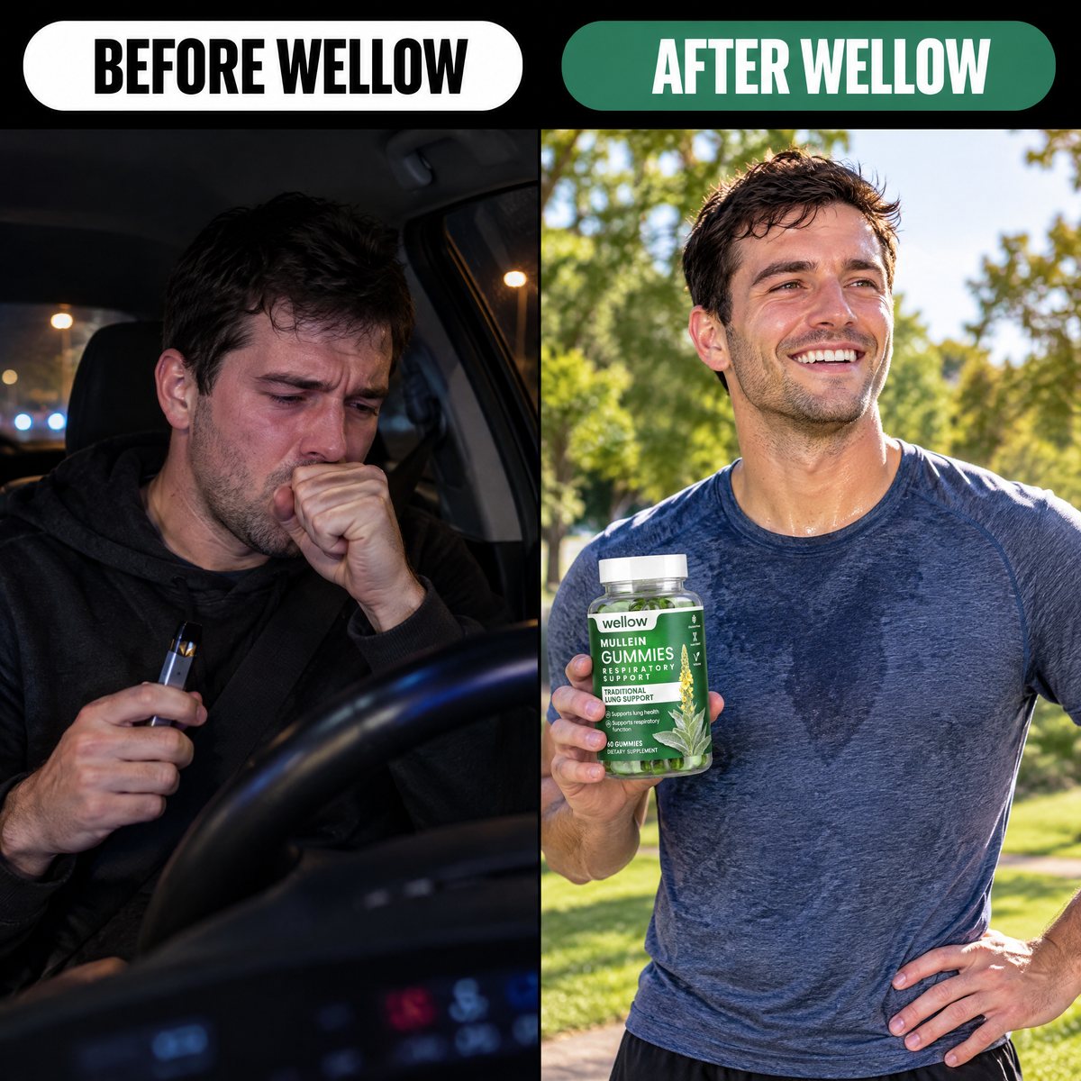 Man taking mirror selfies, showing before and after fitness transformation.